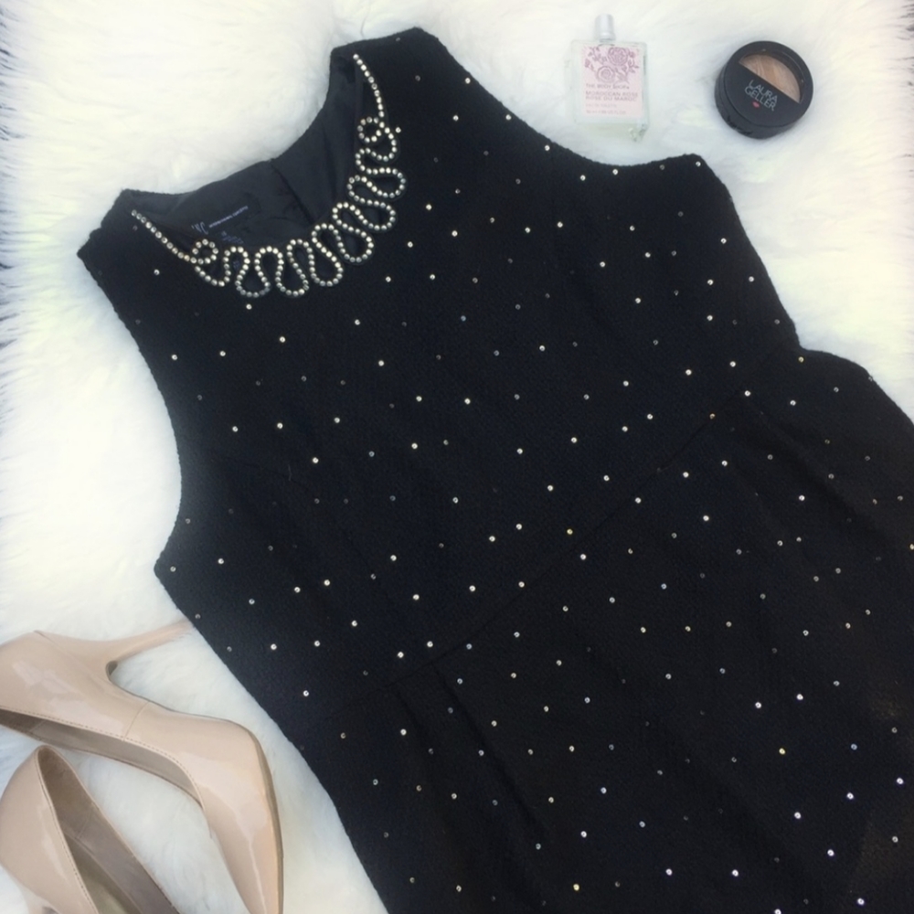 Black Tweed Vintage Glamour Sequin Embellished Wool Dress